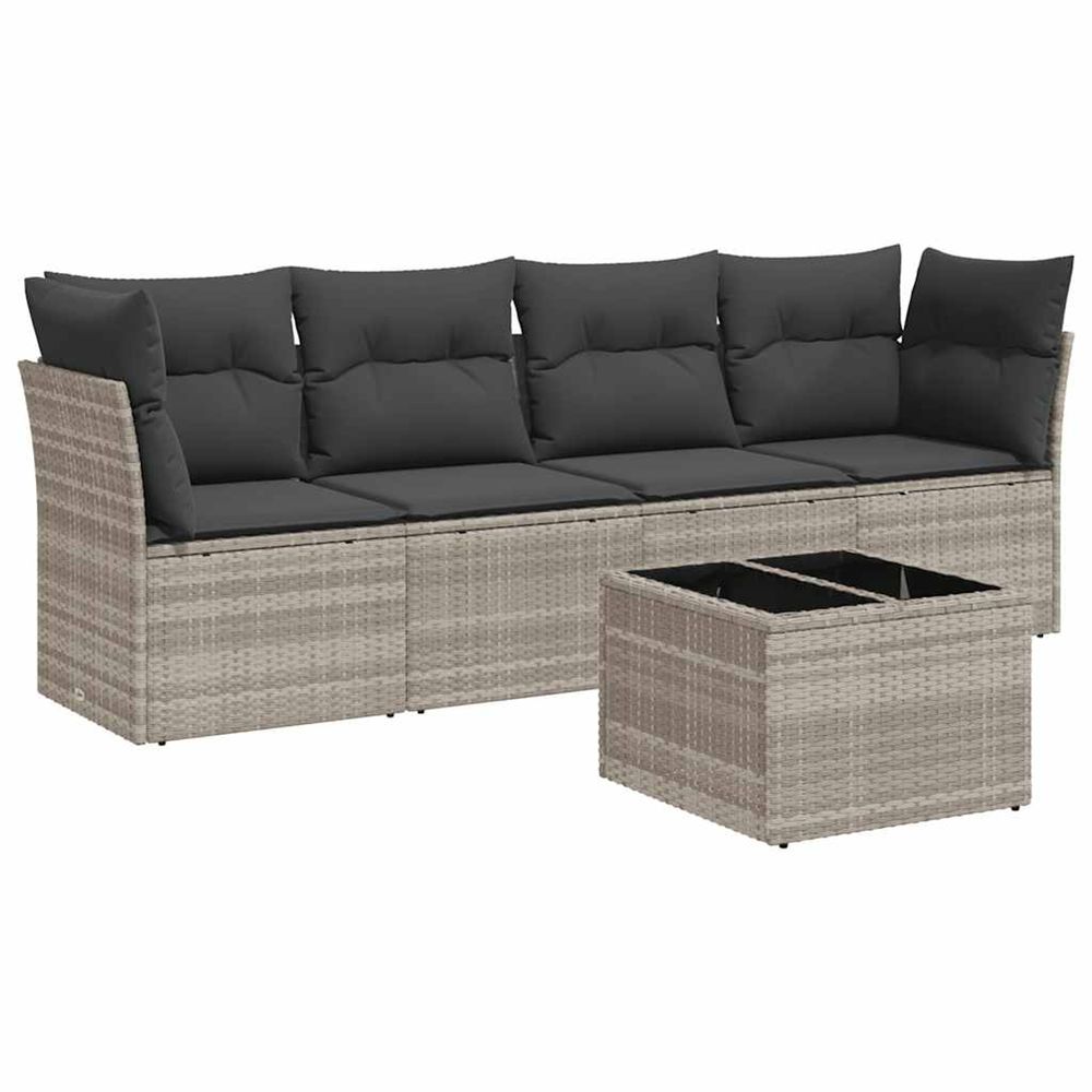 Salon de jardin 5 pcs avec coussins gris clair résine tressée