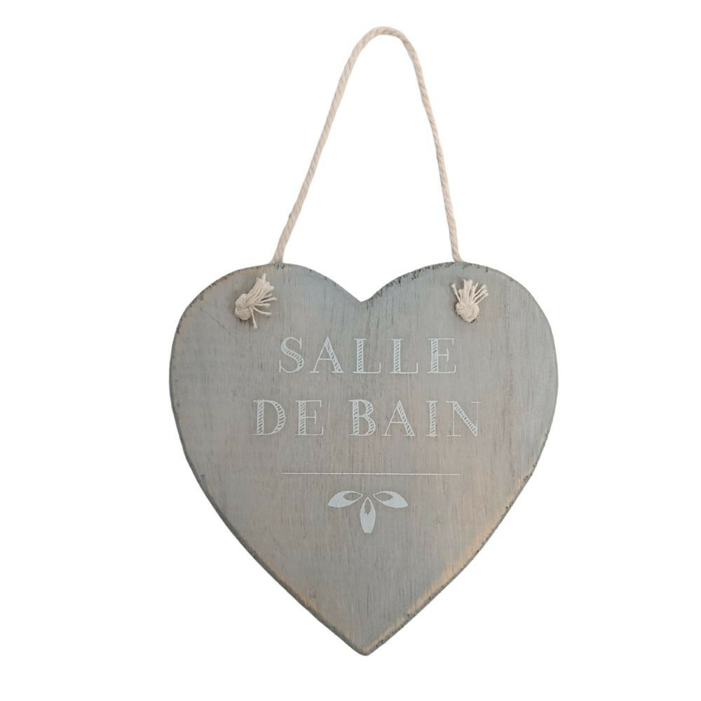 Plaque de porte décorative vintage salle de bain bois gris 13 cm
