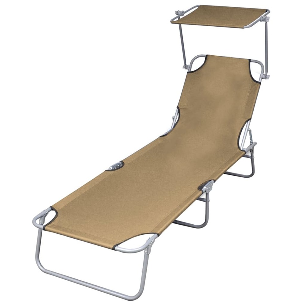 Transat chaise longue bain de soleil lit de jardin terrasse meuble d'extérieur pliable avec auvent acier taupe