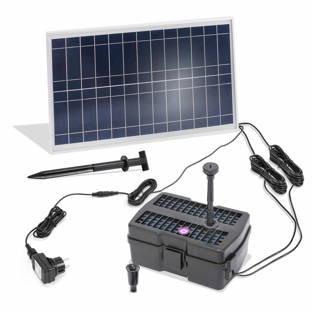 Kit pompe bassin solaire avec filtre uv : jet d eau 800l - 15w