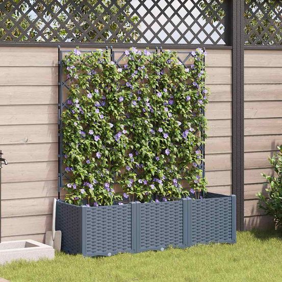 Lot de 3 jardinières hautes avec treillis gris clair 120x40x143 cm