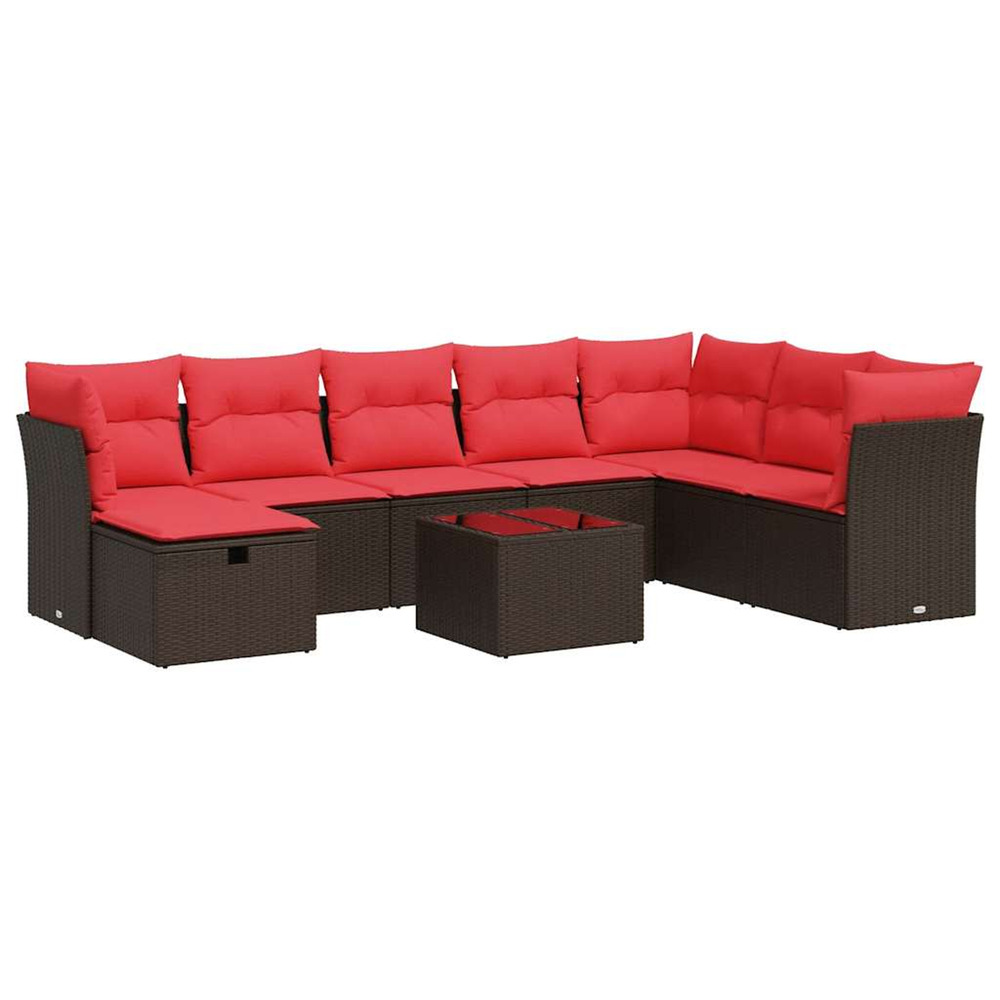 Salon de jardin avec coussins 9 pcs marron résine tressée