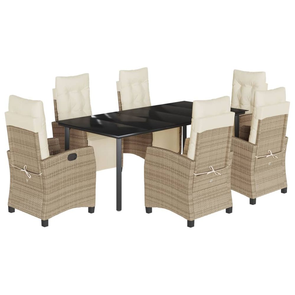 Ensemble à manger de jardin et coussins 7 pcs beige poly rotin