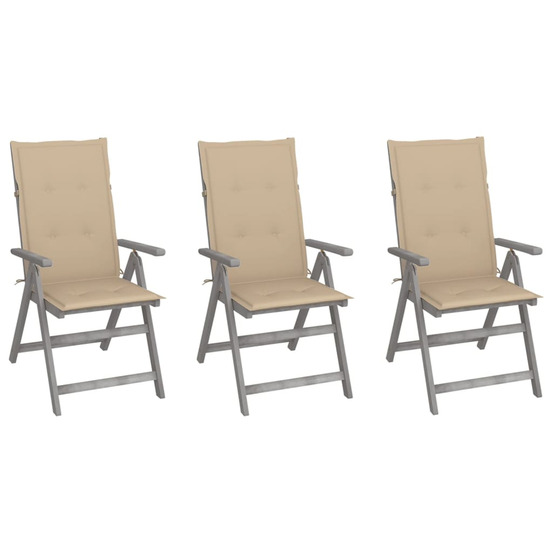 Chaises inclinables de jardin lot de 3 et coussins bois acacia