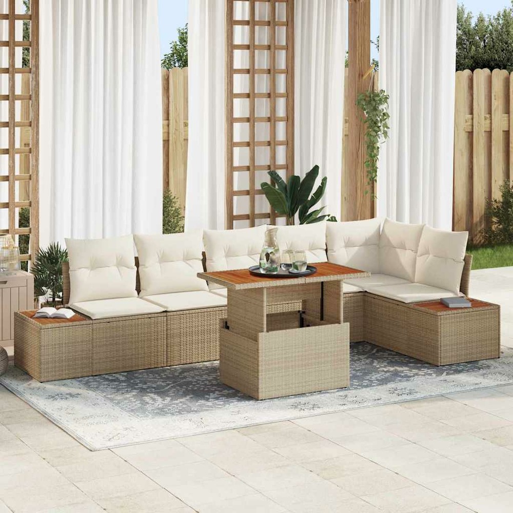 Ensemble de canapé de jardin 7 pcs beige poly rotin
