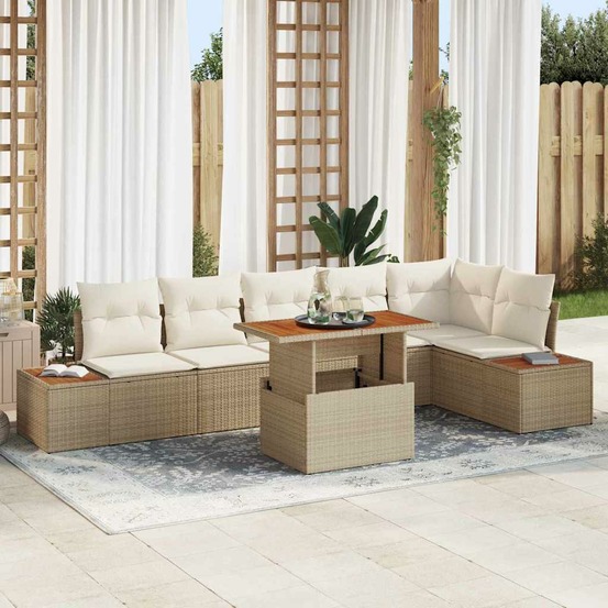 Ensemble de canapé de jardin 7 pcs beige poly rotin