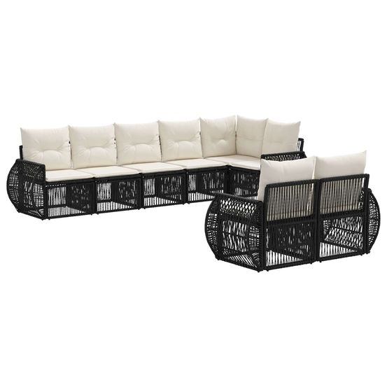 Ensemble de canapé de jardin 8 pc noir et blanc crème polyrotin