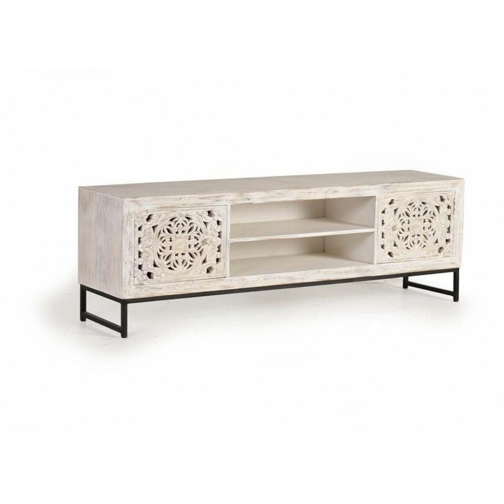 Meuble tv bois-fer blanc - poméline décoration d'autrefois