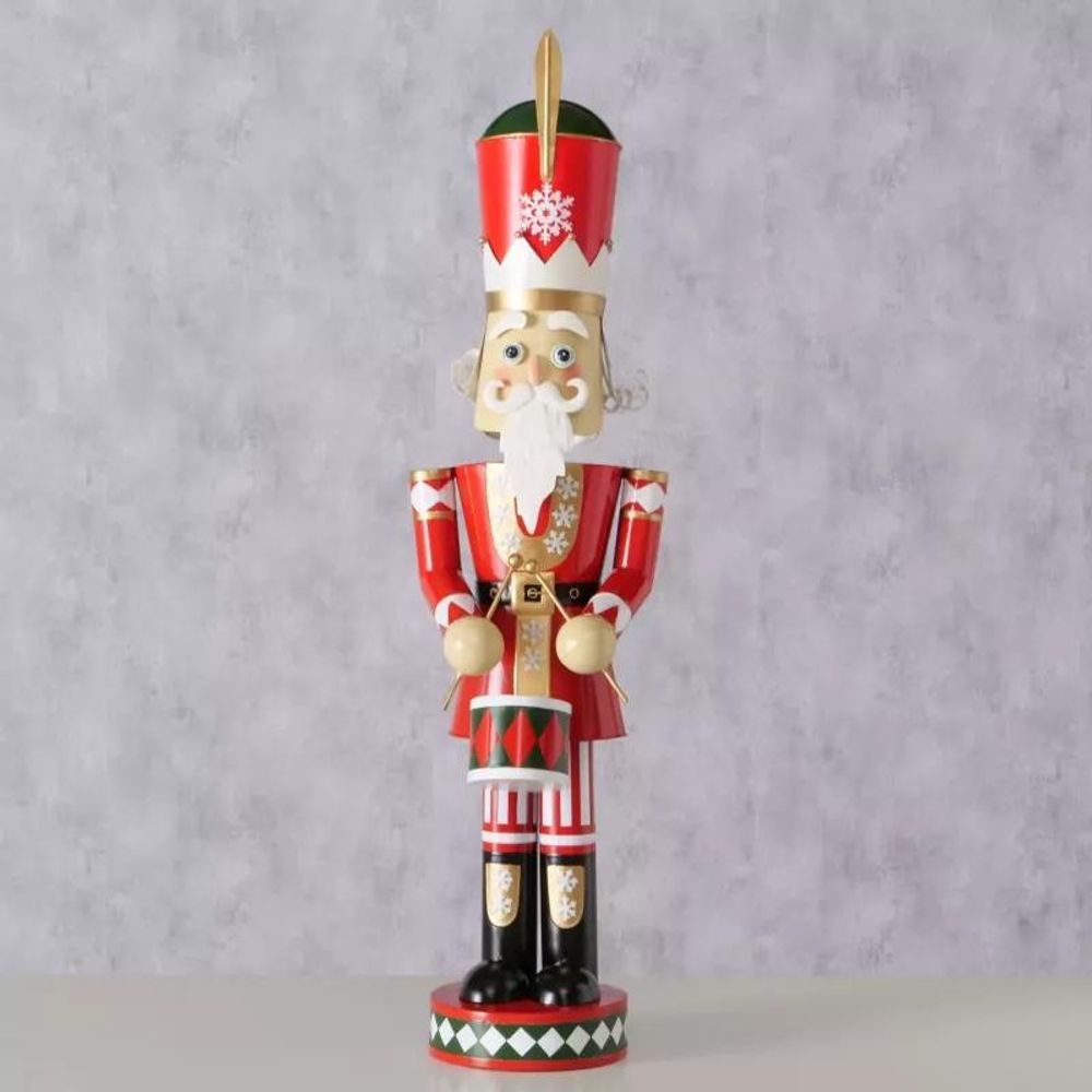 Grande figurine casse-noisette en métal boltze h 102,50 cm - décoration de noël xxl rouge et vert