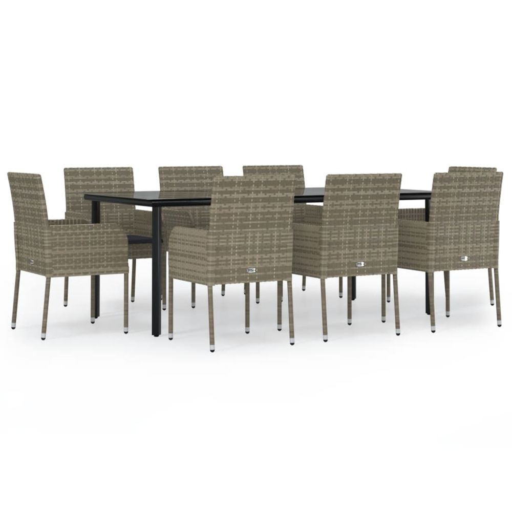 Ensemble à manger de jardin 9pcs et coussins noir et gris