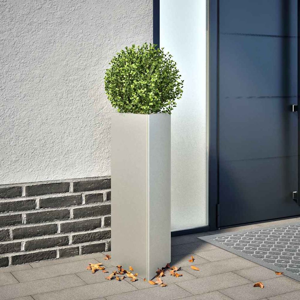 Jardinière haute triangulaire acier inoxydable pour balcon 75 cm argent