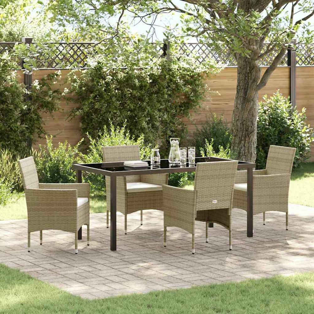 Ensemble de salle à manger pour jardin 5 pcs beige polyrotin