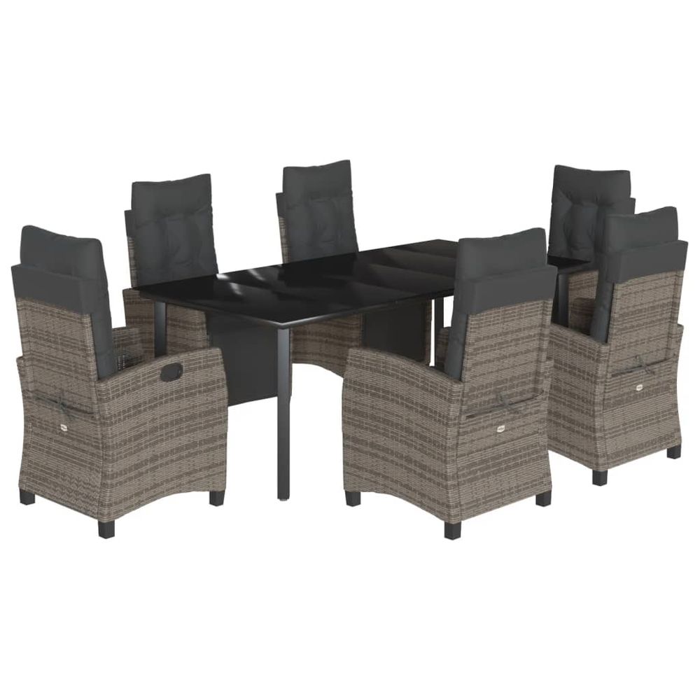 Ensemble à manger de jardin et coussins 7 pcs gris rotin