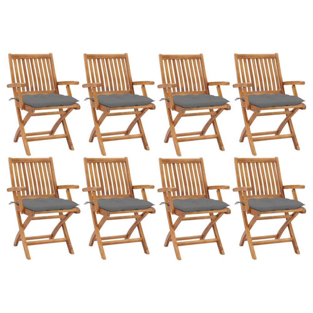 Chaises pliables de jardin avec coussins lot de 8 teck solide