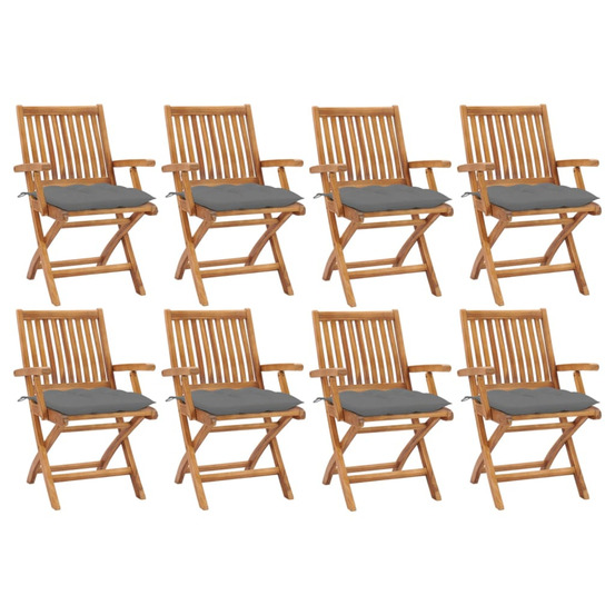 Chaises pliables de jardin avec coussins lot de 8 teck solide