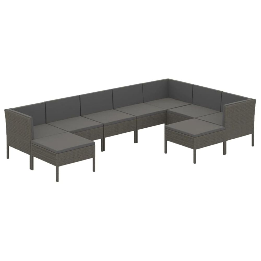 Salon de jardin 9 pcs avec coussins résine tressée gris
