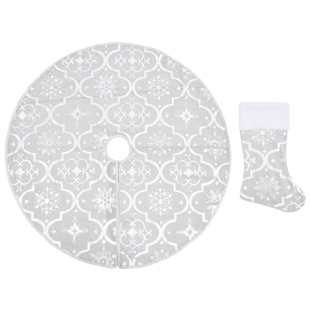 Jupe de sapin de noël de luxe avec chaussette blanc 90 cm tissu