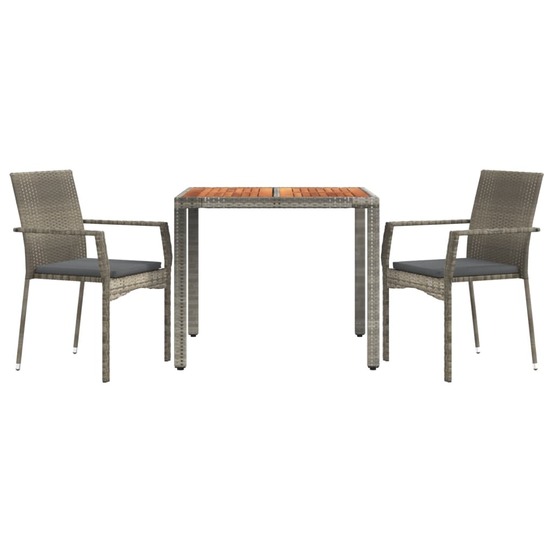 Ensemble de salle à manger de jardin meuble extérieur 3 pièces avec coussins gris