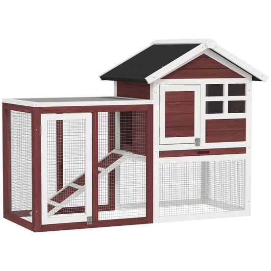 Clapier extérieur 2 niveaux bois lapin enclos intégré 123x62x92cm marron