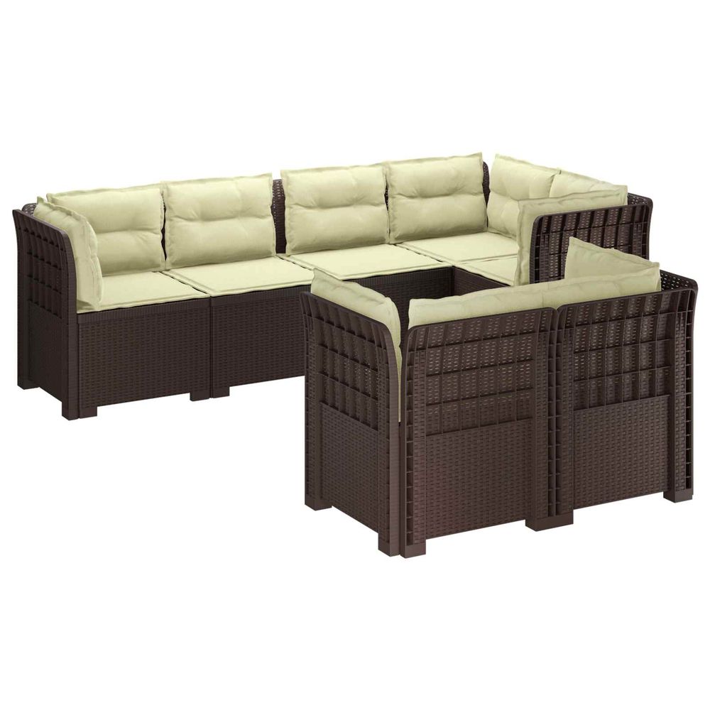 Canapé de jardin 7 places avec coussins look rattan pp marron
