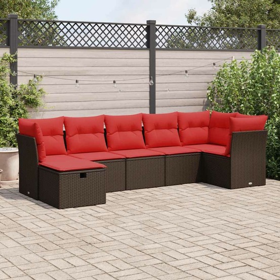 Salon de jardin avec coussins 7 pcs marron résine tressée