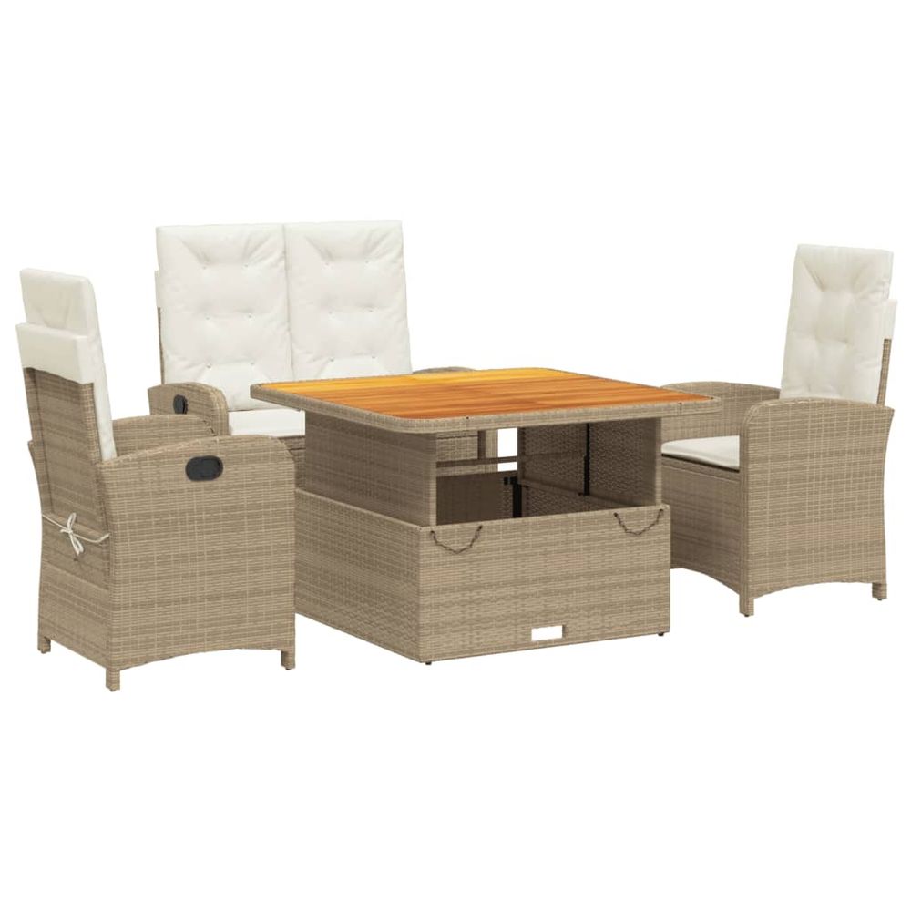 Ensemble à manger de jardin coussins 4 pcs beige résine tressée