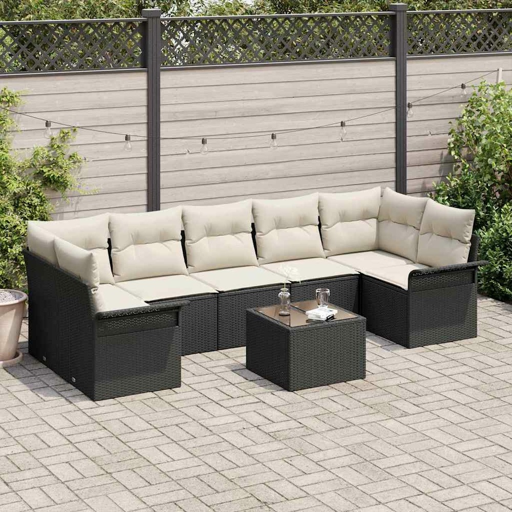 Ensemble de canapé de jardin avec coussin 8 pcs noir polyrotin