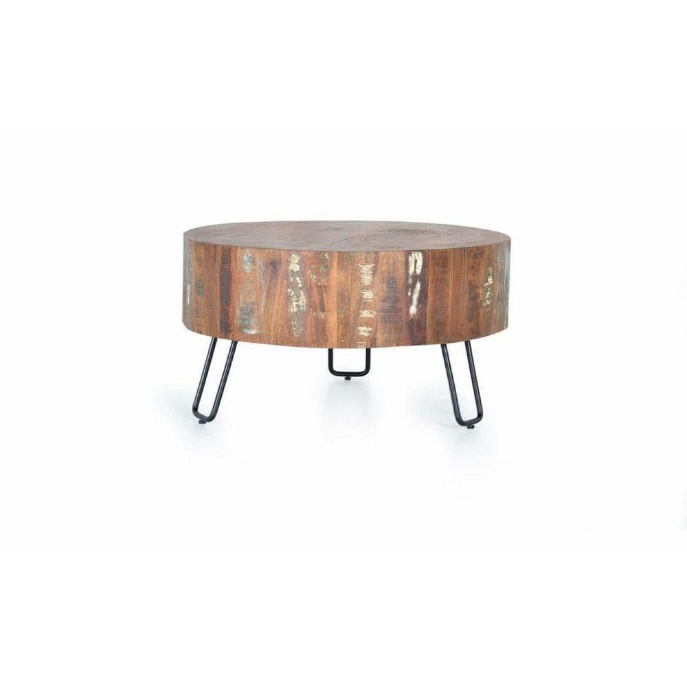 Table basse bois, métal marron 70x70x38cm - bois-métal