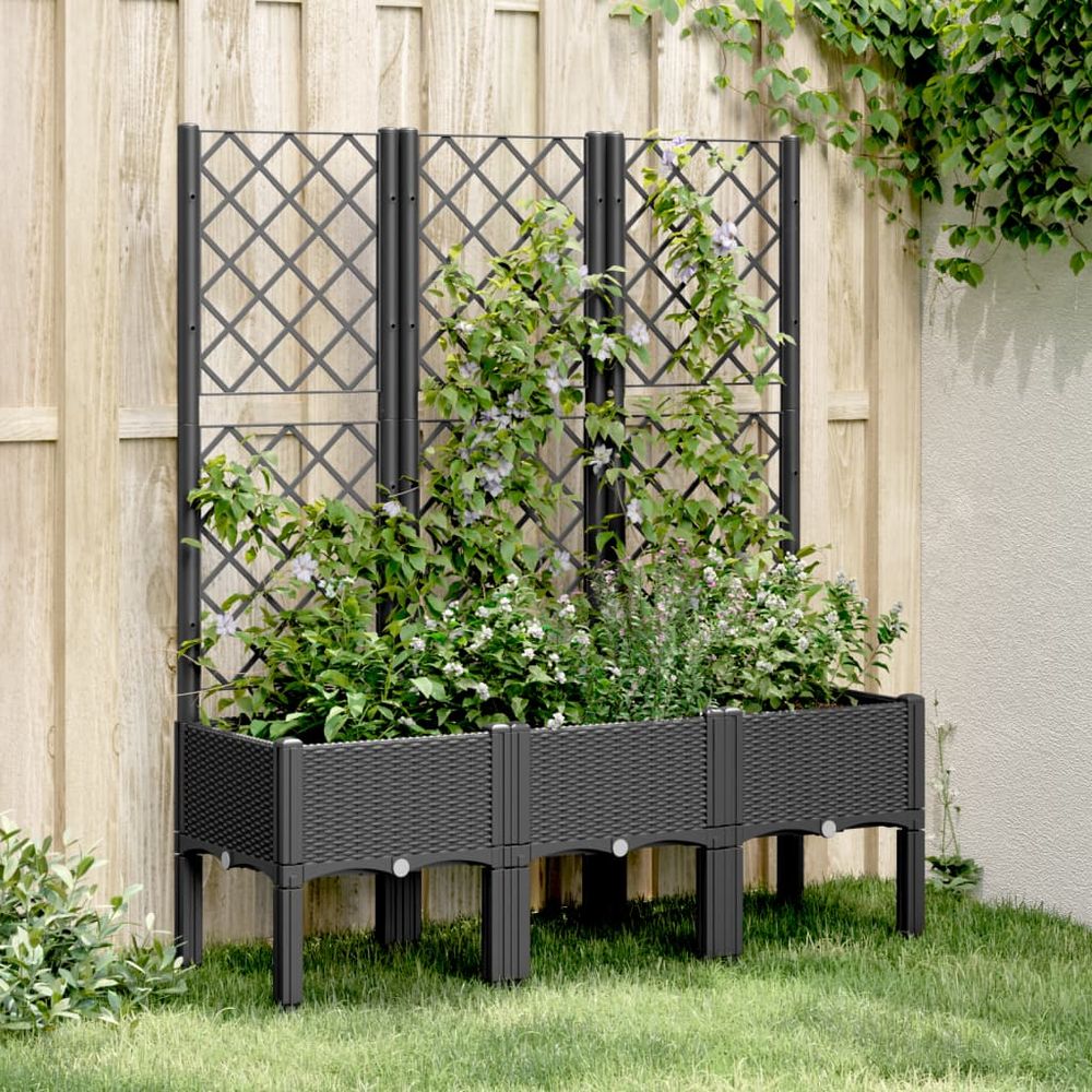 Jardinière surélevée treillis pp pour plantes grimpantes jardin balcon noir 120x40 cm