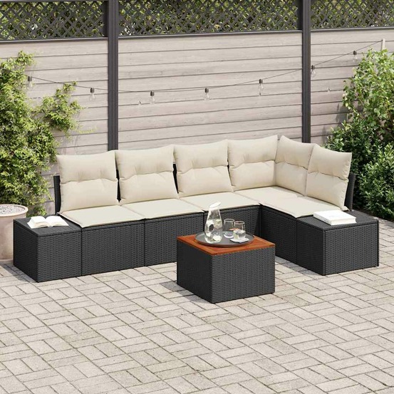 Ensemble de canapé de jardin avec coussin 6 pcs noir polyrotin