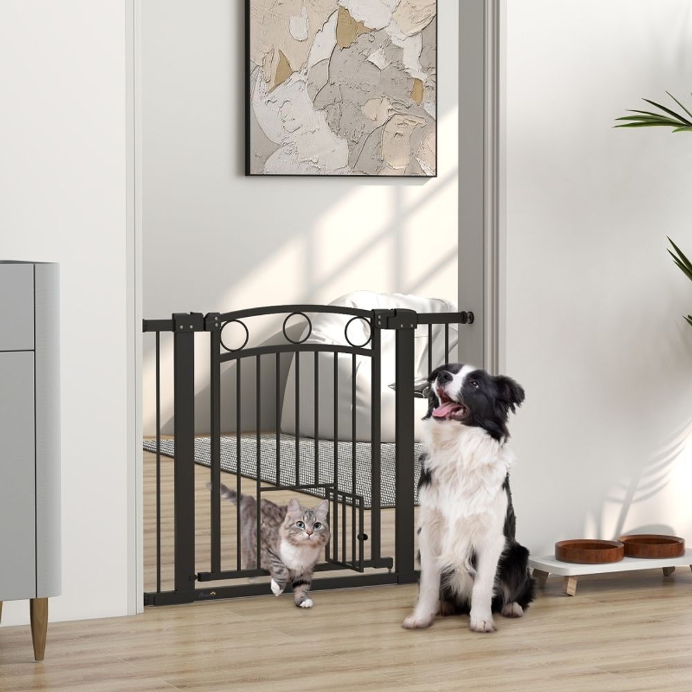 Barrière de sécurité extensible 77cm avec chatière intégrée pour porte et escalier noir – comfortxl outdoor living