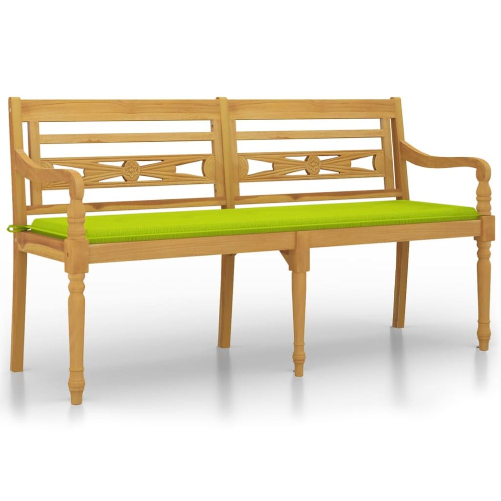 Banc batavia avec coussin vert brillant 150 cm bois teck massif