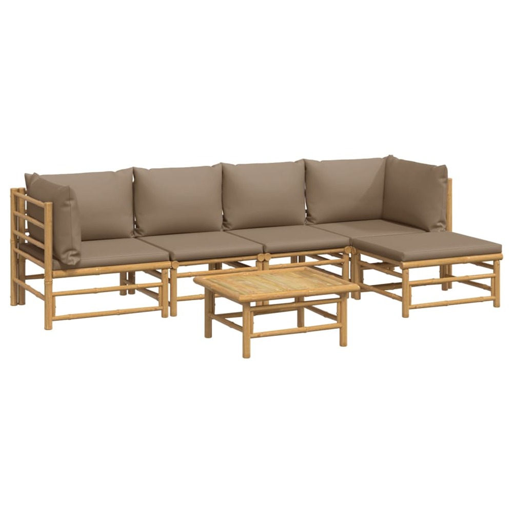 Salon de jardin meuble d'extérieur ensemble de mobilier 6 pièces avec coussins taupe bambou