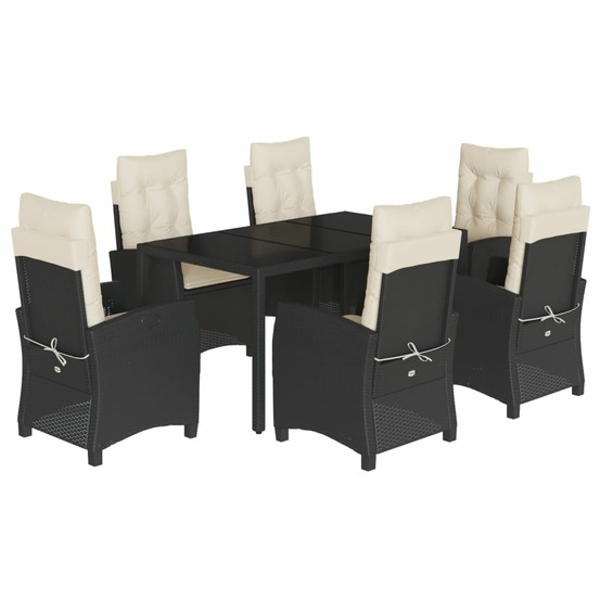 Ensemble à manger de jardin coussins 7pcs noir résine tressée