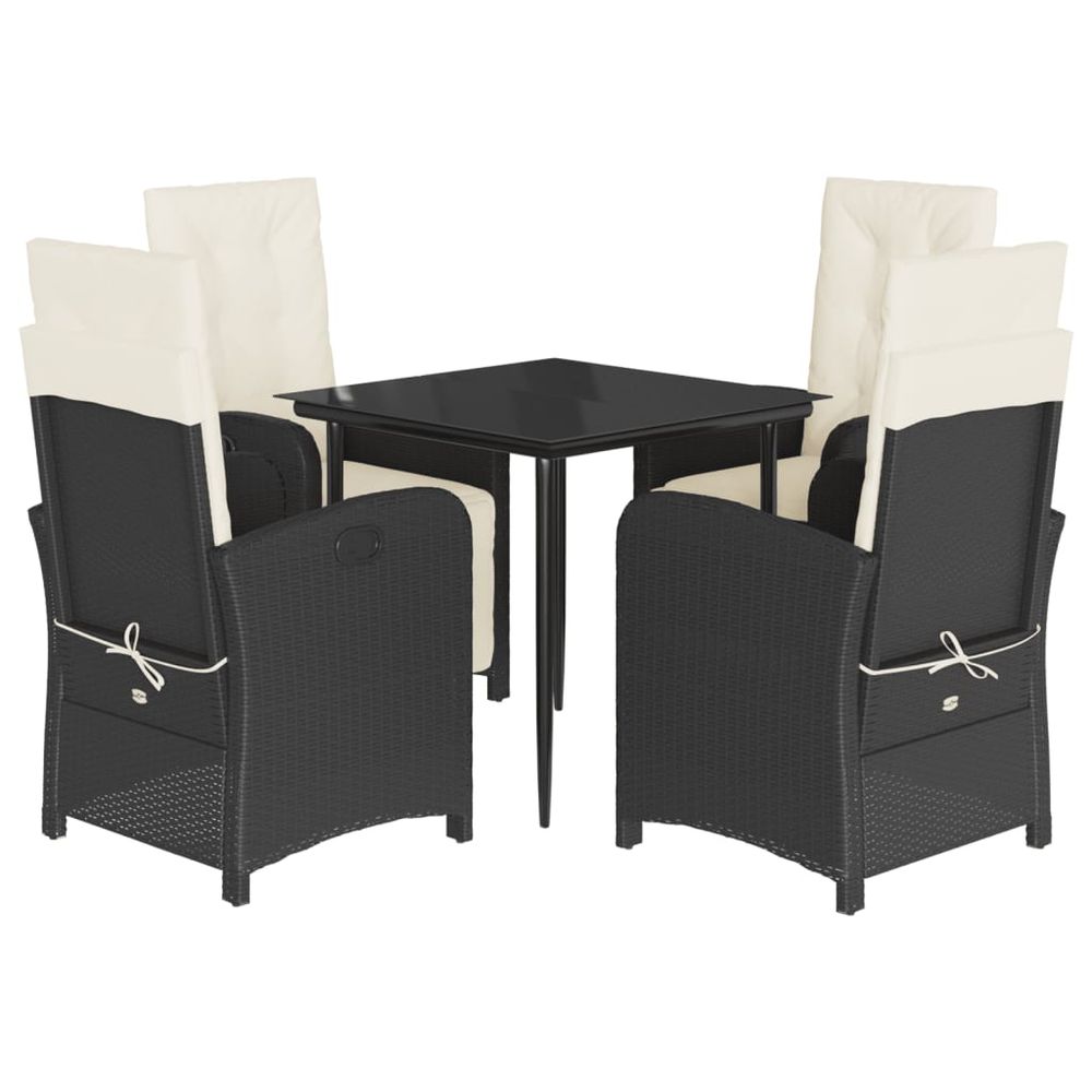 Ensemble à manger de jardin coussins 5pcs noir résine tressée