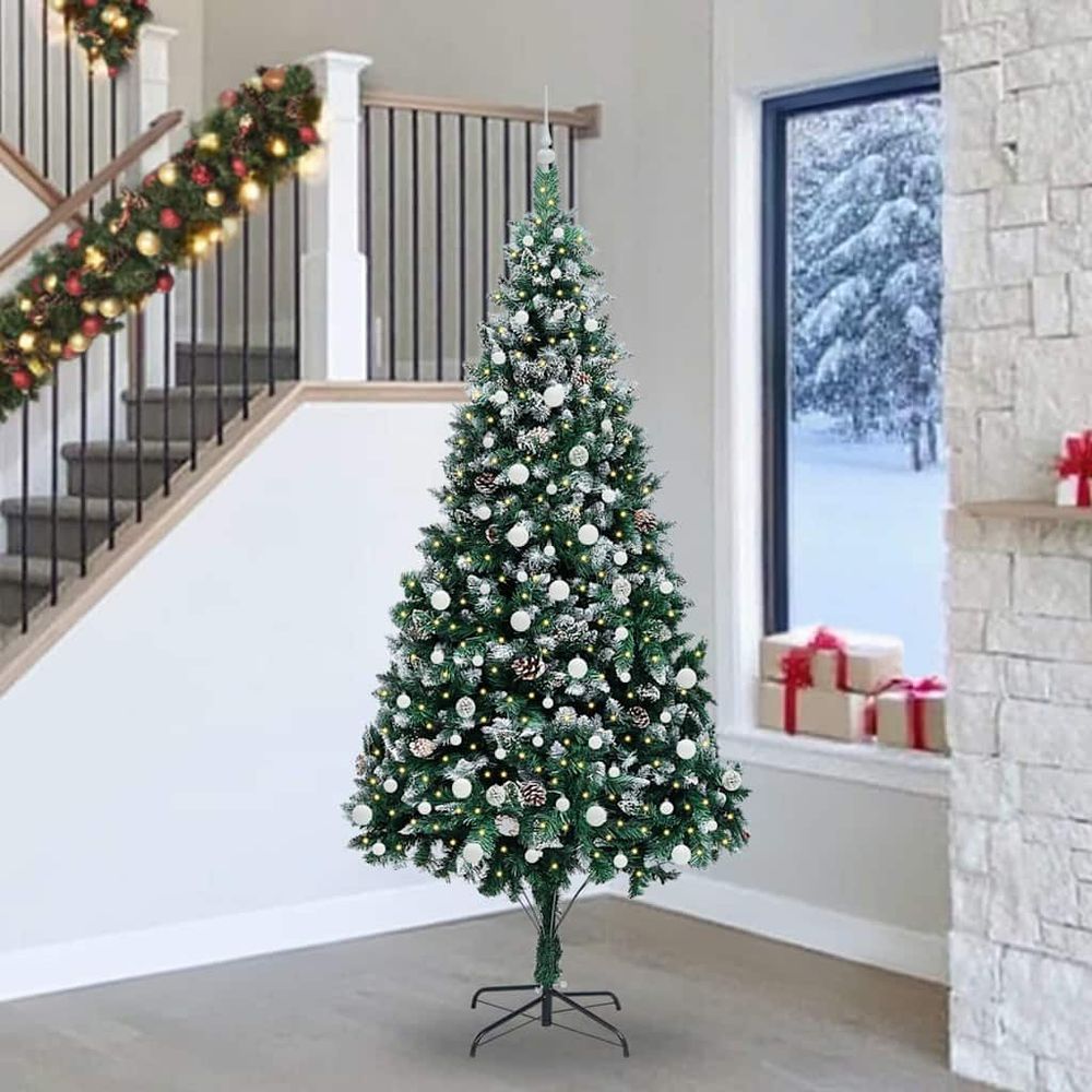 Sapin de noël enneigé artificiel 240 cm avec lumières led et décorations incluses
