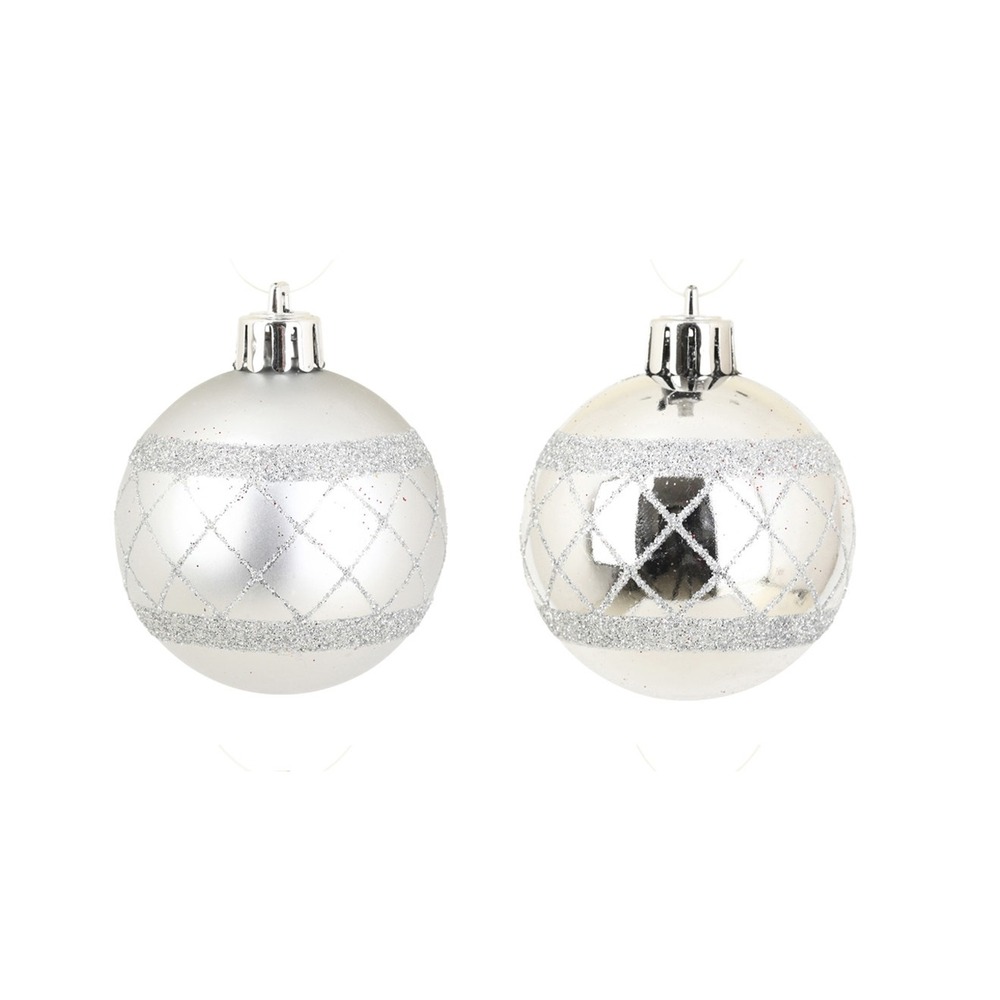 Set de 8 boules de noël décor carreaux argent