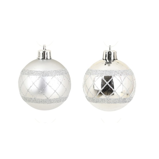 Set de 8 boules de noël décor carreaux argent