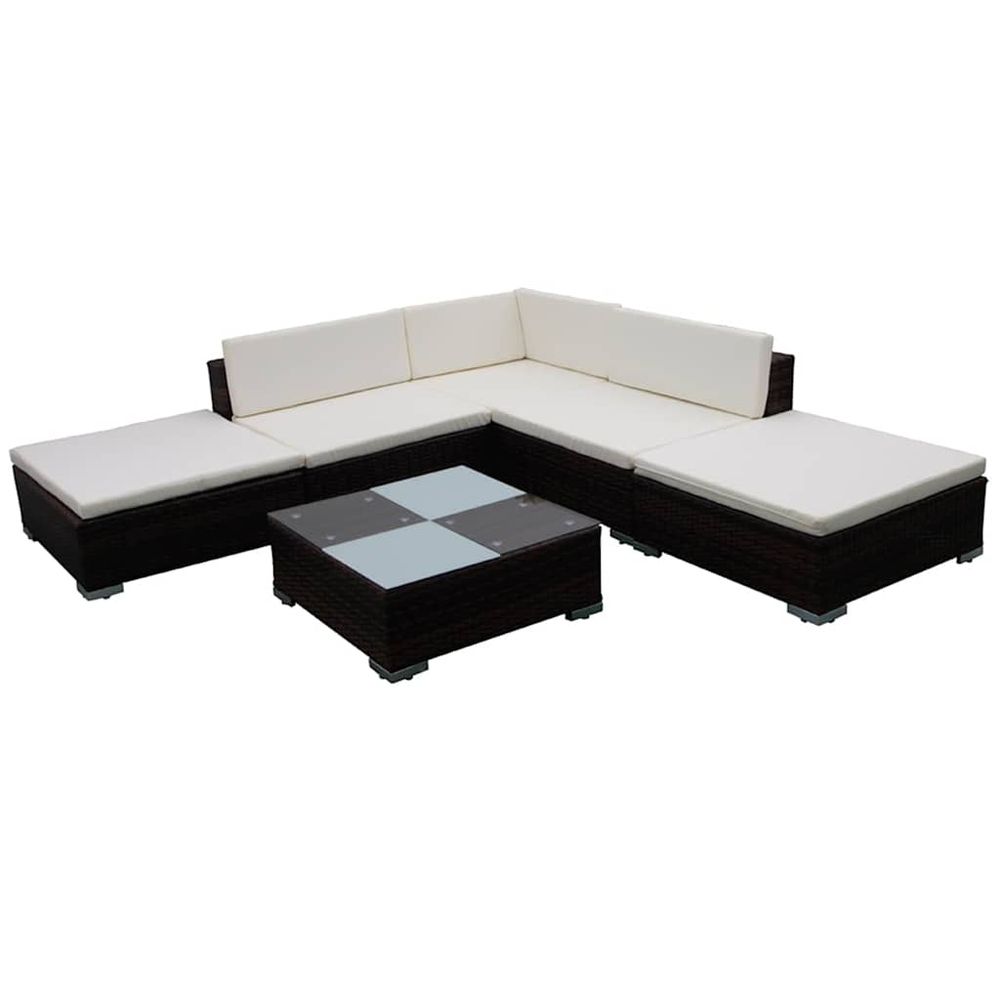 Salon de jardin 6 pcs avec coussins résine tressée marron