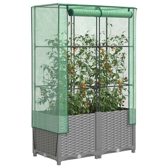 Carré potager sur pieds aspect rotin avec housse de protection 80x40x138 cm gris
