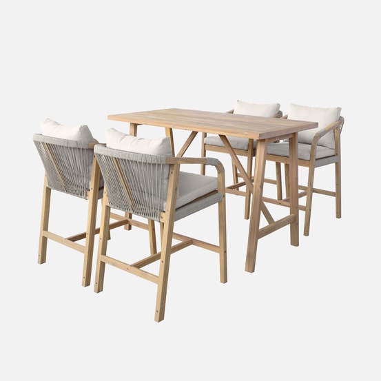 Table haute de jardin bois d'acacia 4 fauteuils paloma et zahara naturel 150 x 81 x 100 cm