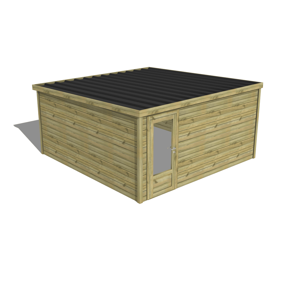 Abri de jardin bois pin traité autoclave 27mm - essentiel - 4,34x4,34m / 19m2 - bac acier - abri français