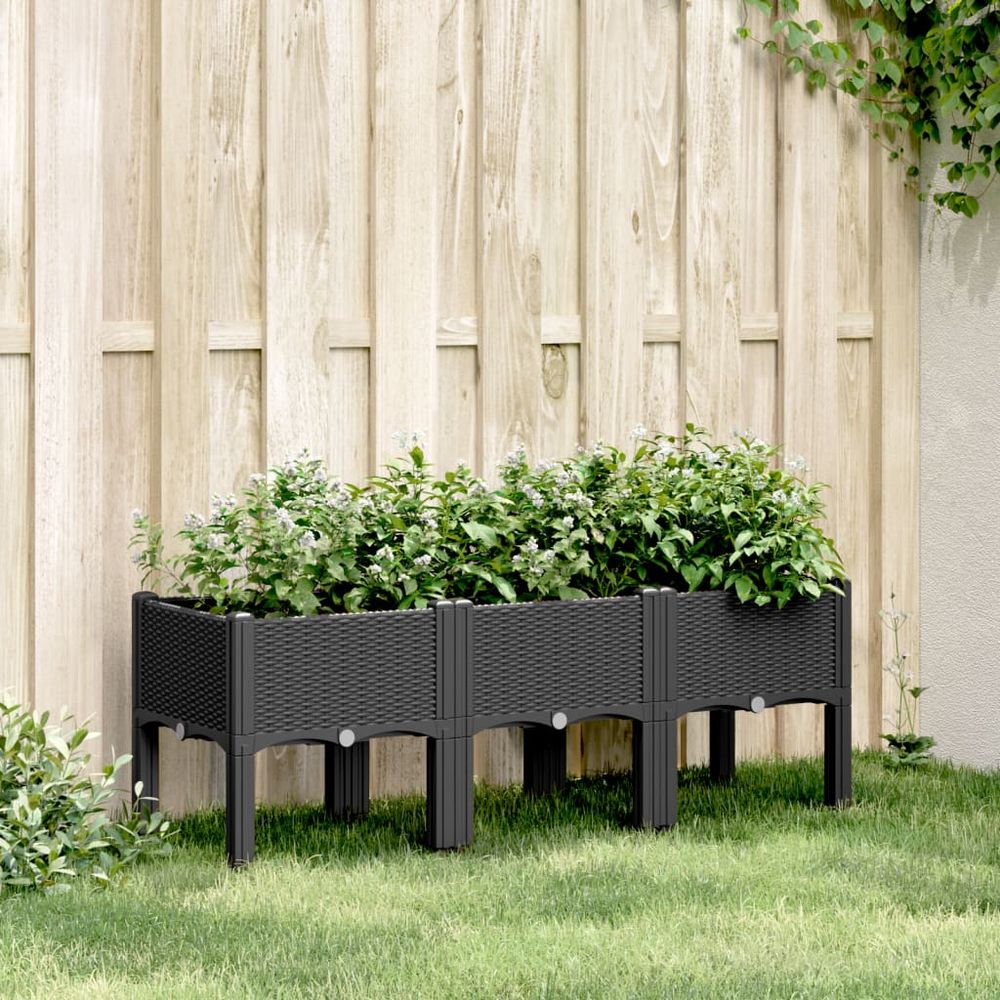 Grand bac à fleurs sur pieds pp pour jardin terrasse 120x40x42 cm noir
