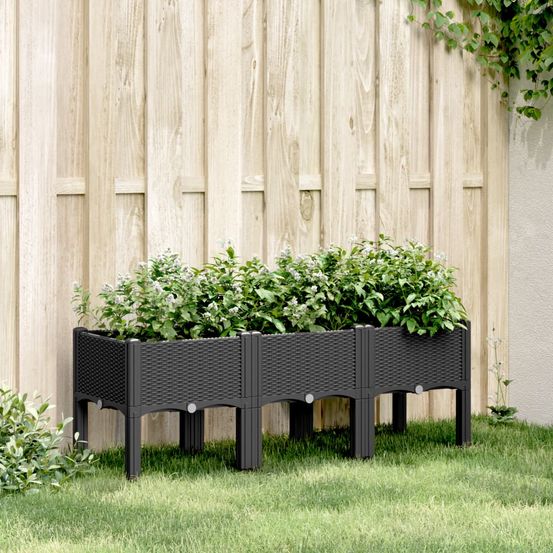 Grand bac à fleurs sur pieds pp pour jardin terrasse 120x40x42 cm noir