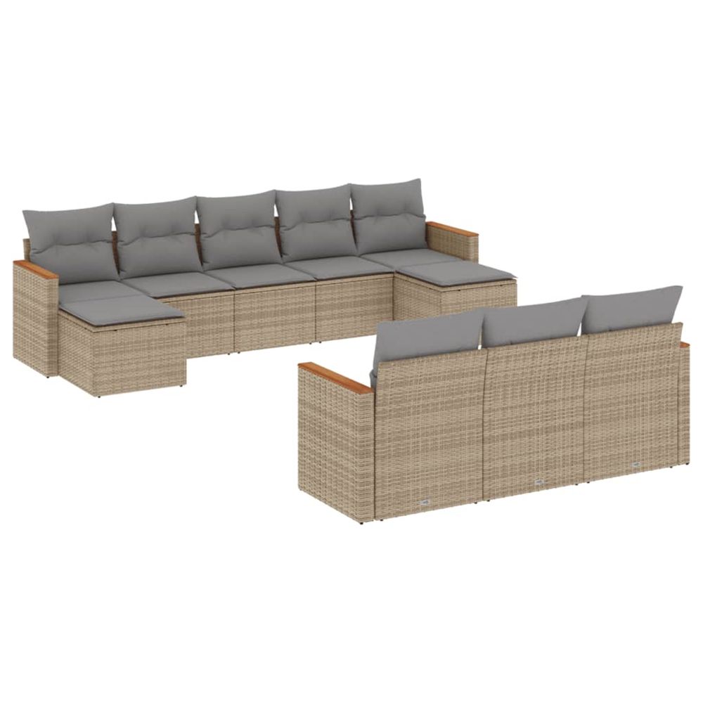 Salon de jardin et coussins 10 pcs mélange beige résine tressée