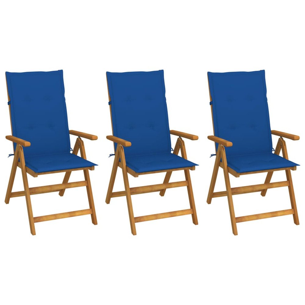 Chaises pliables de jardin lot de 3 avec coussins bois d'acacia