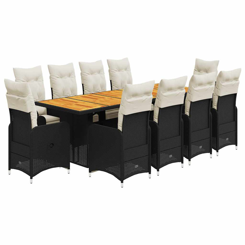 Ensemble de bistro de jardin 11 pcs coussins noir poly rotin