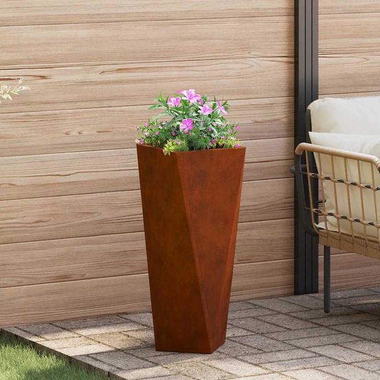 Jardinière haute en acier corten pour jardin effet rouillé 75 cm