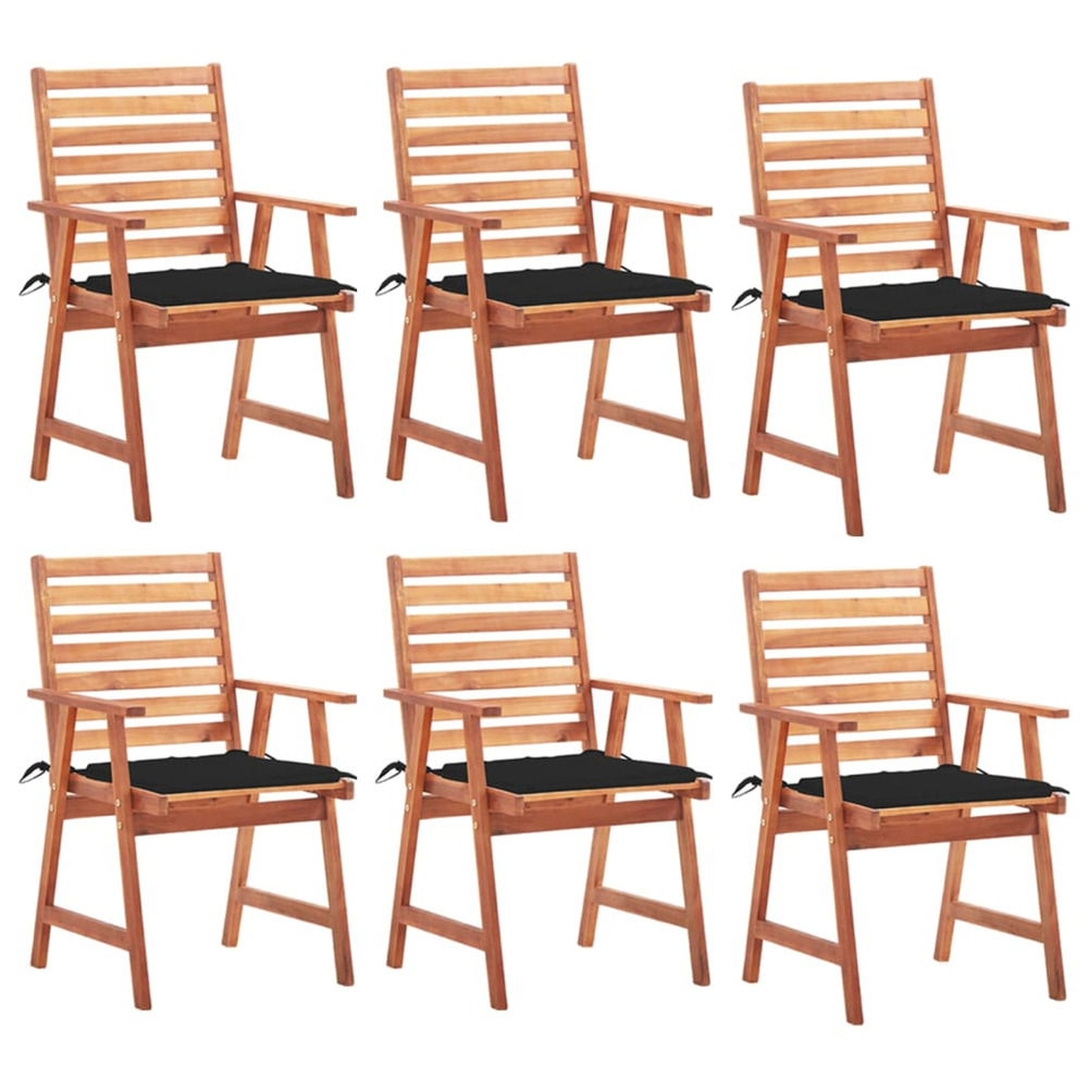 Chaises à manger d'extérieur lot de 6 et coussins acacia massif