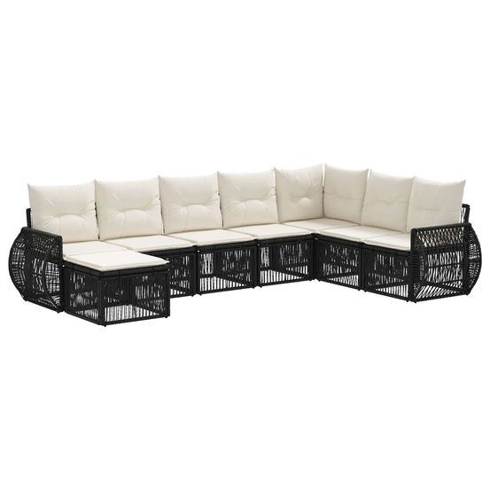 Ensemble de canapé de jardin 8 pc noir et blanc crème polyrotin